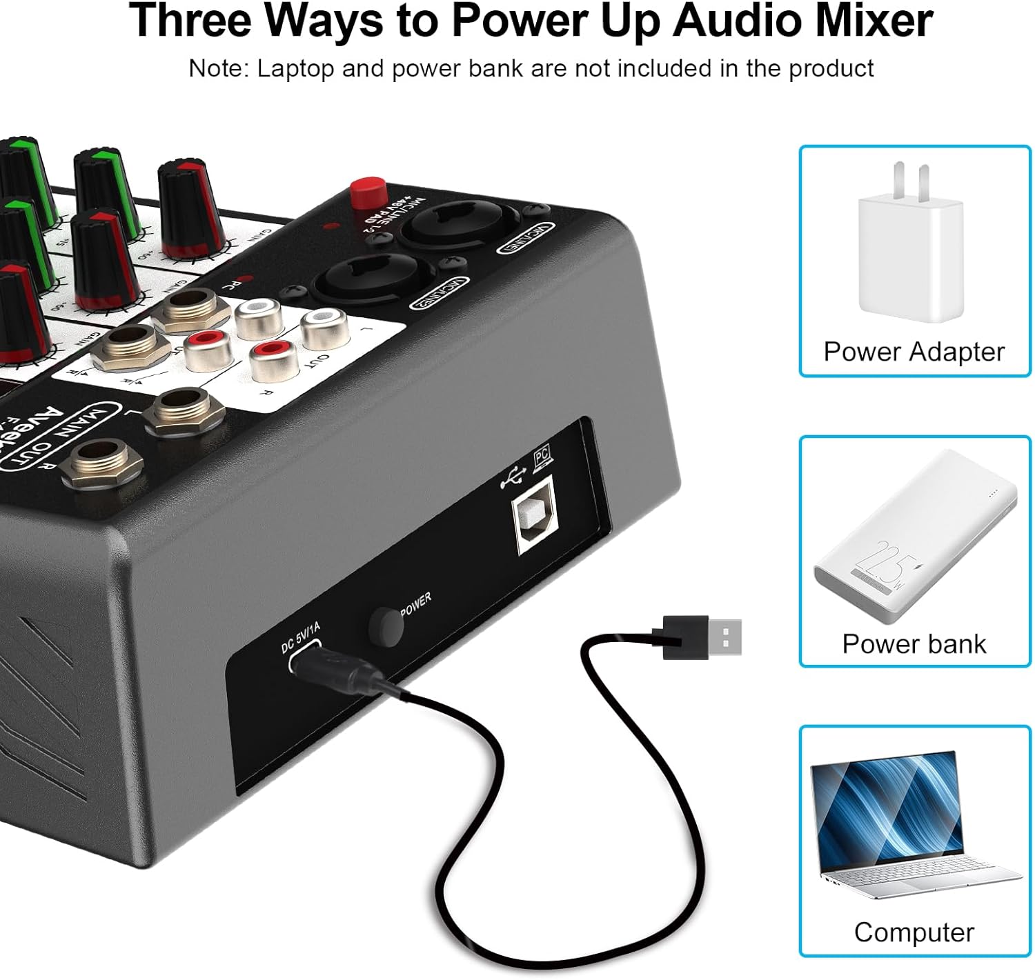 Aveek Professional Audio Mixer, Sound Board Mixing Console with 4 Channel Digital USB Bluetooth Echo Delay Effect, Input 48V Phantom Power Stereo DJ Mixers for Recording, Live Streaming, Podcasting - Image 7