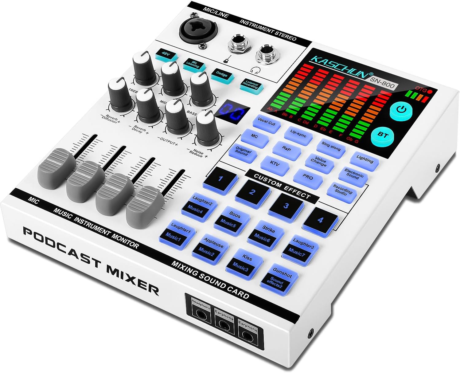 Gaming Audio Mixer,A sound card with 48V phantom power, Bluetooth/6.35mm/3.5mm/XLR inputs,and live sound card with voice conversion DJ mixer effects,Audio Interface for Streaming/Podcast/PC