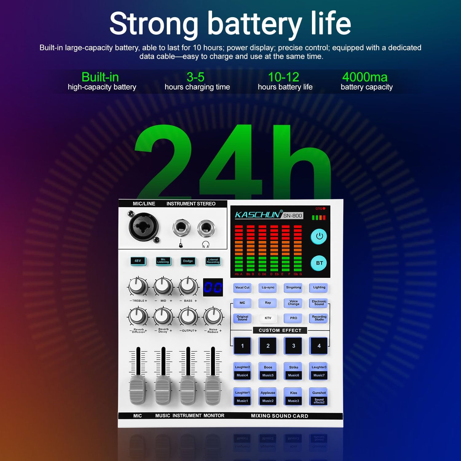 Gaming Audio Mixer,A sound card with 48V phantom power, Bluetooth/6.35mm/3.5mm/XLR inputs,and live sound card with voice conversion DJ mixer effects,Audio Interface for Streaming/Podcast/PC - Image 5