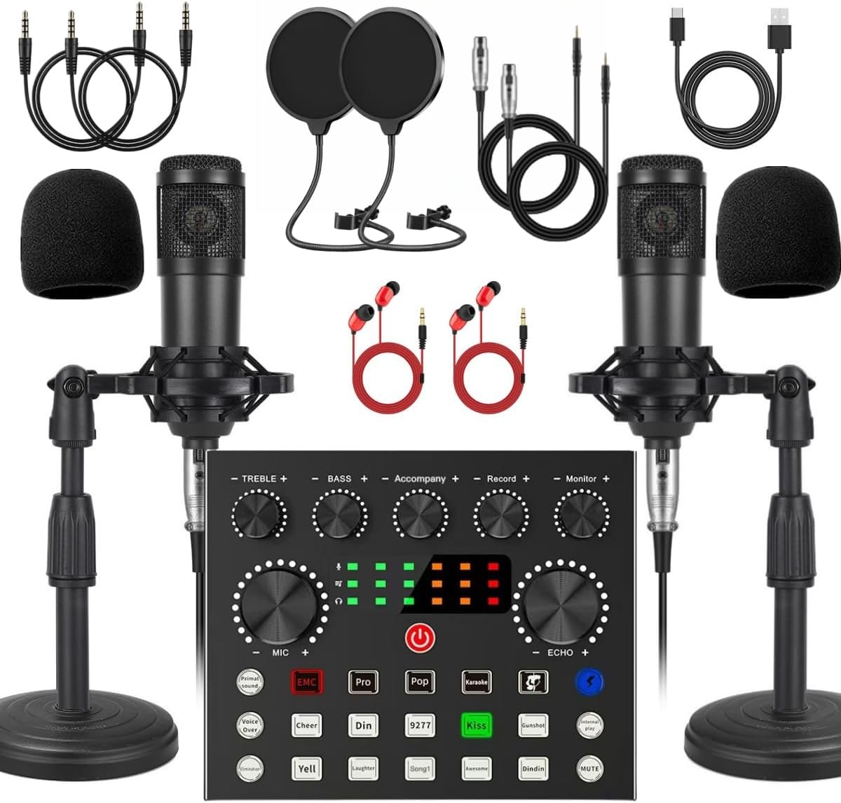 V8s for 2, V8s Voice Changer with BM-800 Podcast Microphone Bundle - Studio Condenser Microphone Perfect for Podcasting, Recording, Singing, Streaming and Gaming