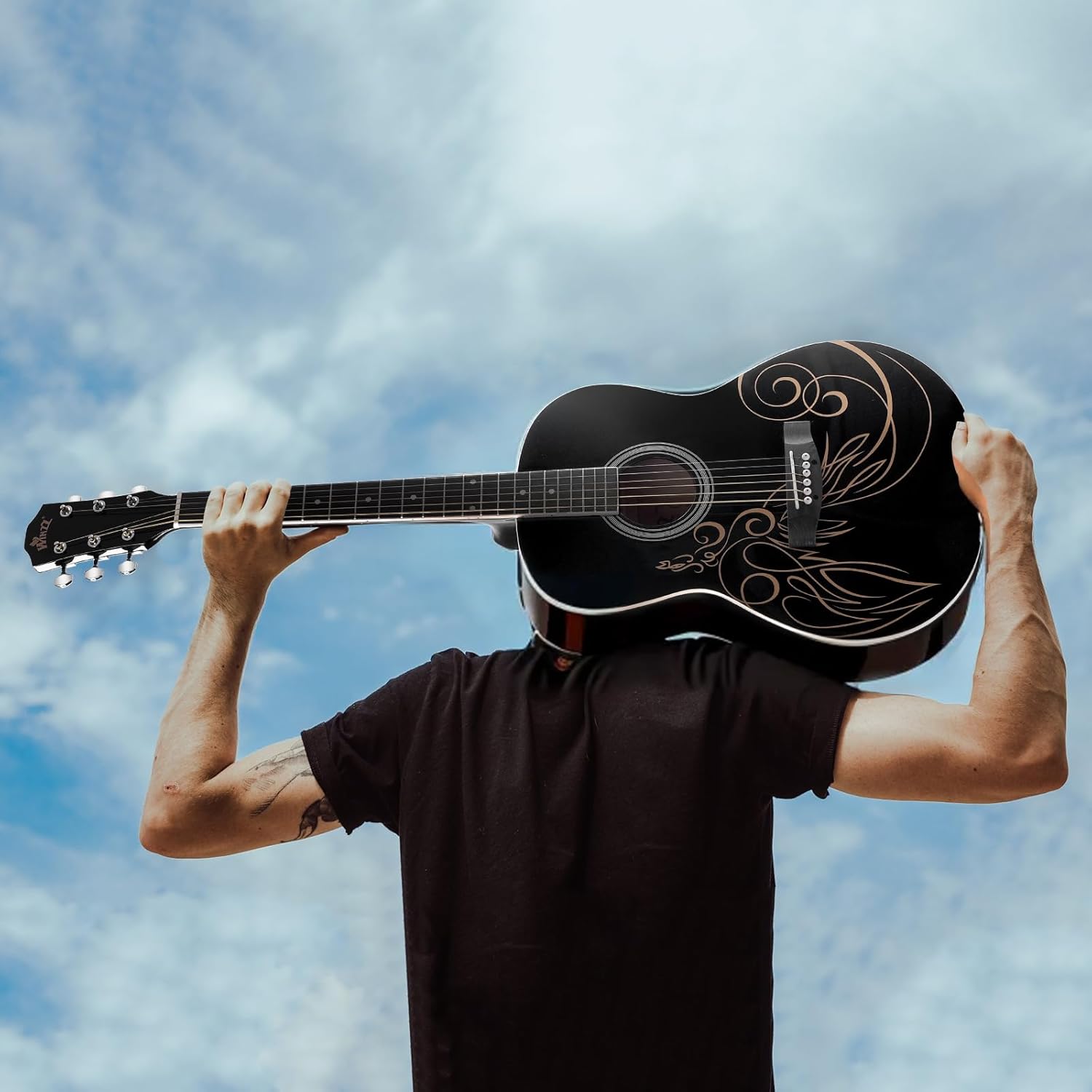 WINZZ AF227A 39 Inches Concert Acoustic Acustica Guitar with Full Kit, Delicate Vine - Image 2