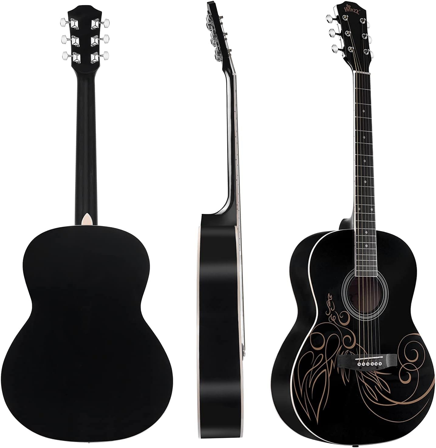 WINZZ AF227A 39 Inches Concert Acoustic Acustica Guitar with Full Kit, Delicate Vine - Image 3