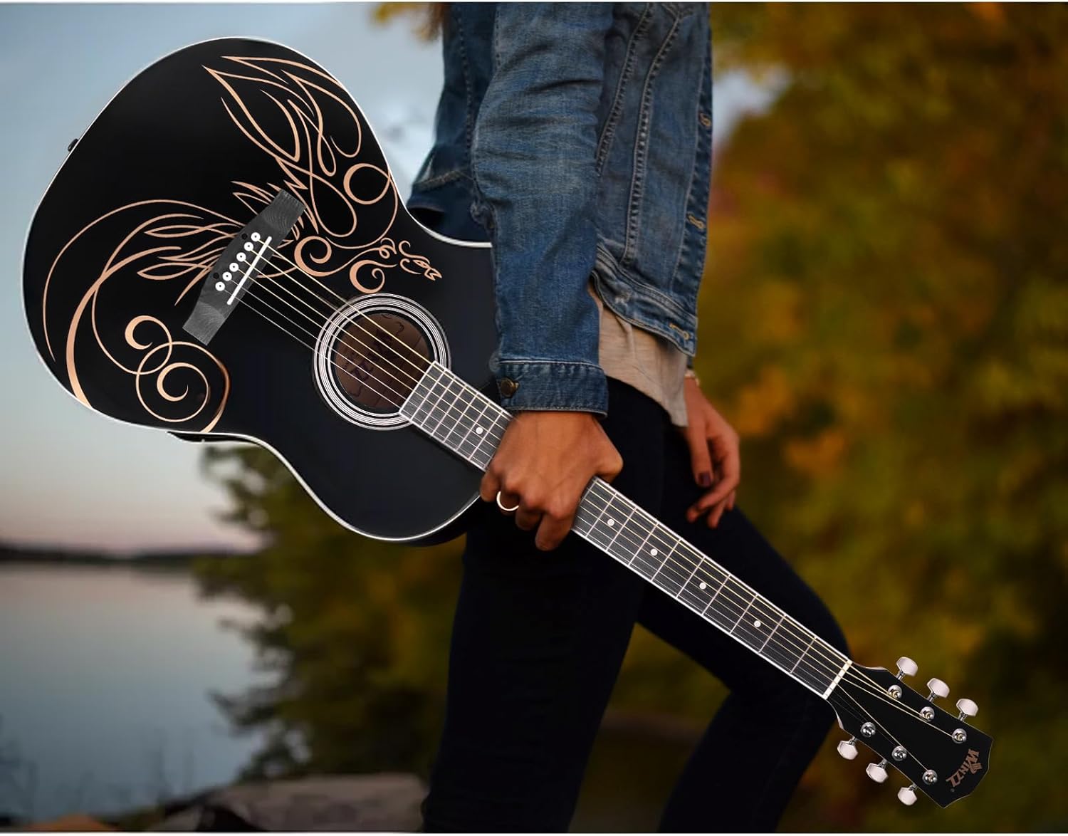 WINZZ AF227A 39 Inches Concert Acoustic Acustica Guitar with Full Kit, Delicate Vine - Image 5